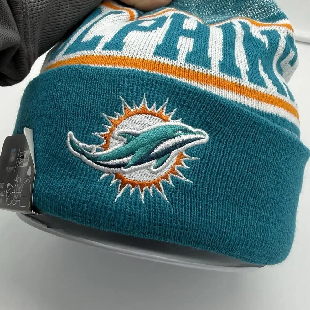 Miami Dolphins Hat Beanie Knit Pom Mens One Size Green NFL Football New Era NWT